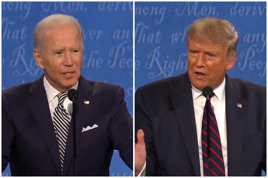 拜登、川普未達共識，下週第2場辯論取消，圖為美國大選首場辯論會。（翻攝自辯論會直播）