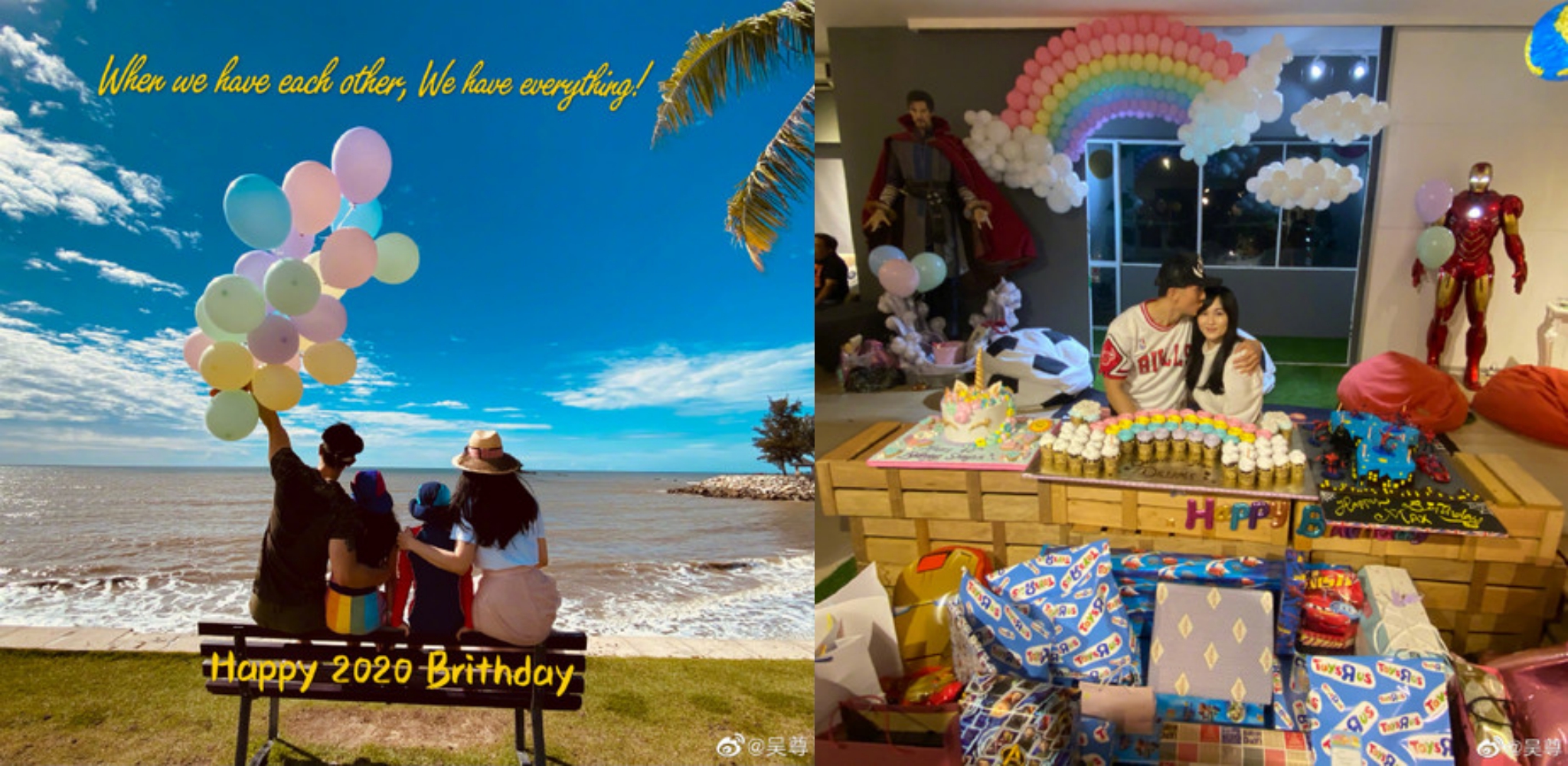 吳尊曬海島風背影合照，當然不忘正面放一下閃。（翻攝自吳尊微博）