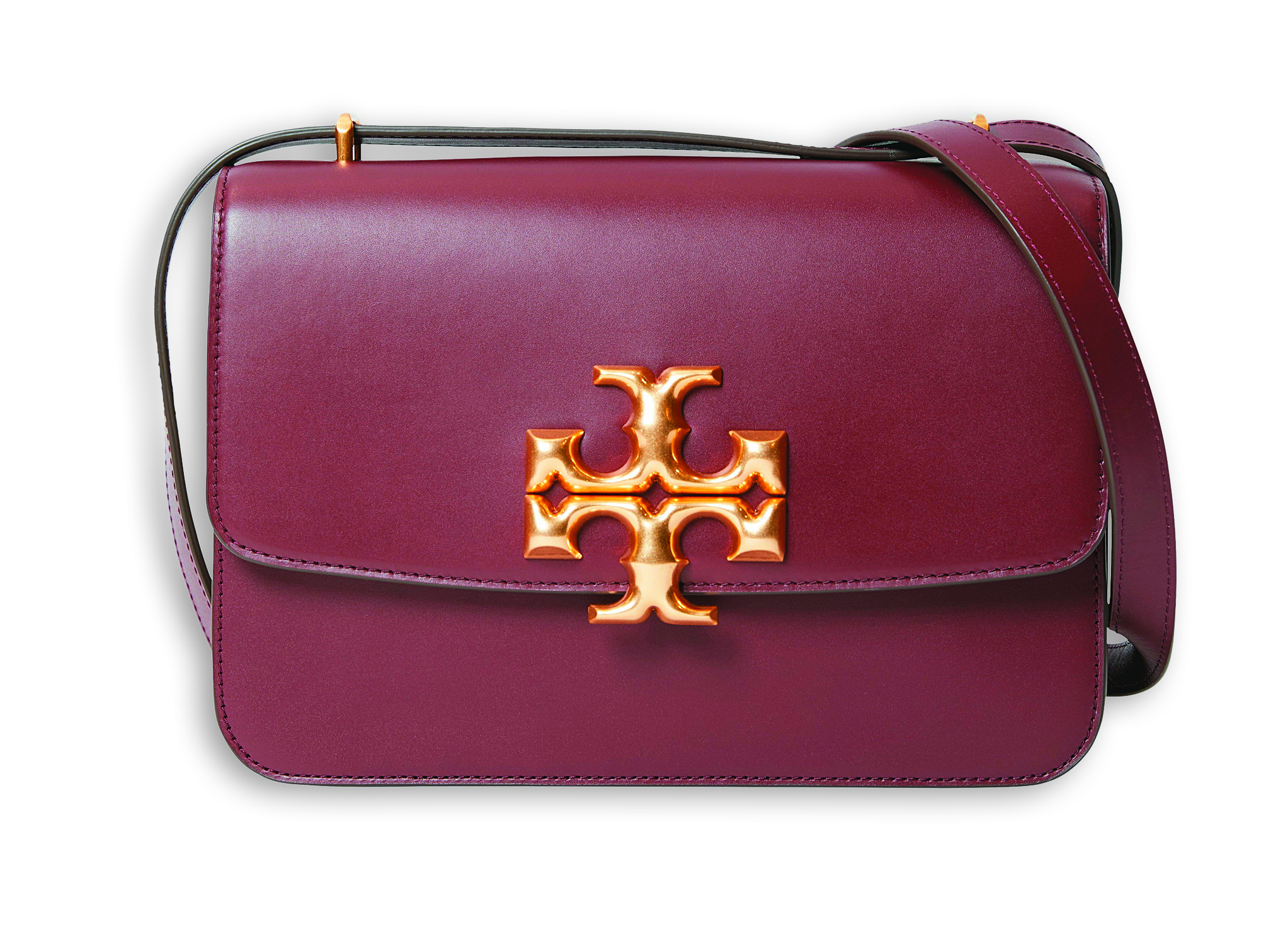 Eleanor系列酒紅色肩背包。NT$29,900。（Tory Burch提供）