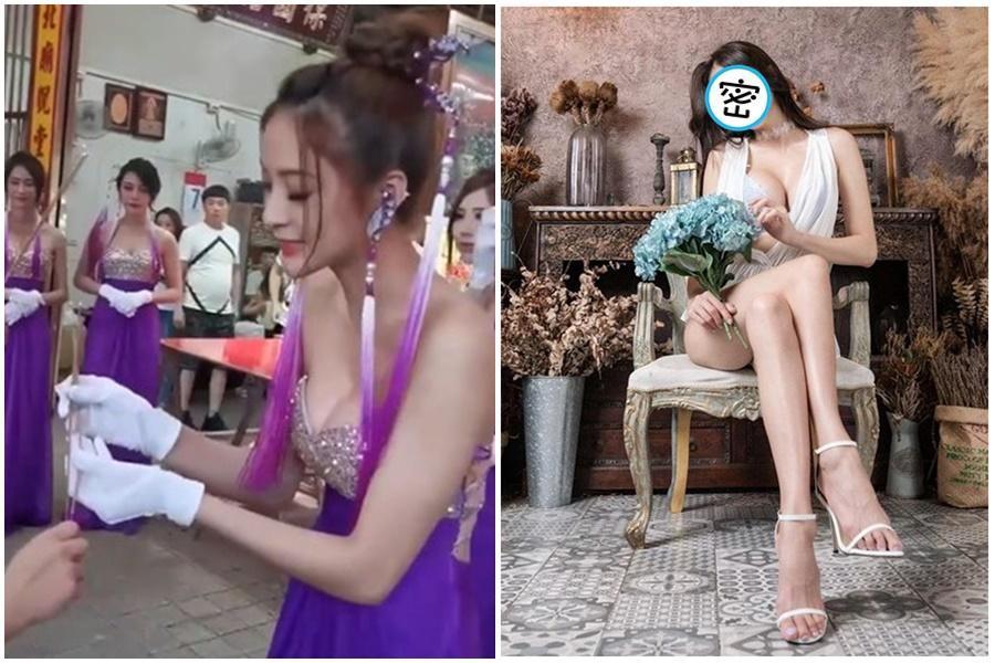 蘆洲宮廟一為神似女星「楊冪」的正妹禮生真實身分曝光。(組圖:翻攝自爆廢公社公開版、雪岑臉書)