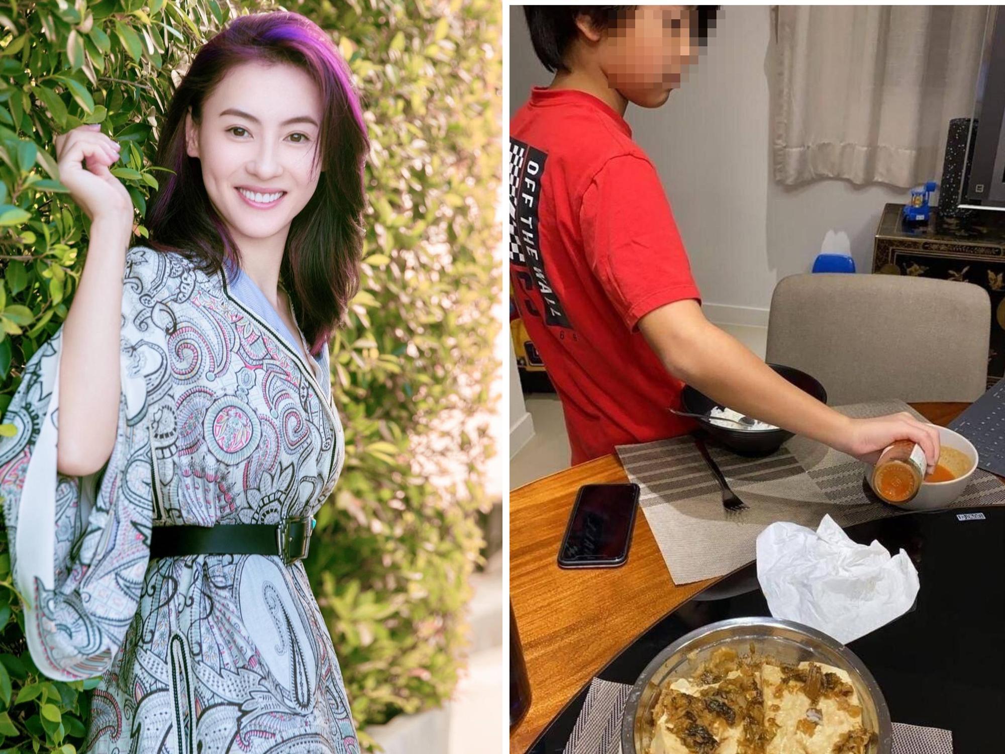 張栢芝曝光Quintus居家生活照,沒想到就連一個調味動作也很有老爸謝霆鋒的影子。(翻攝自張栢芝IG)