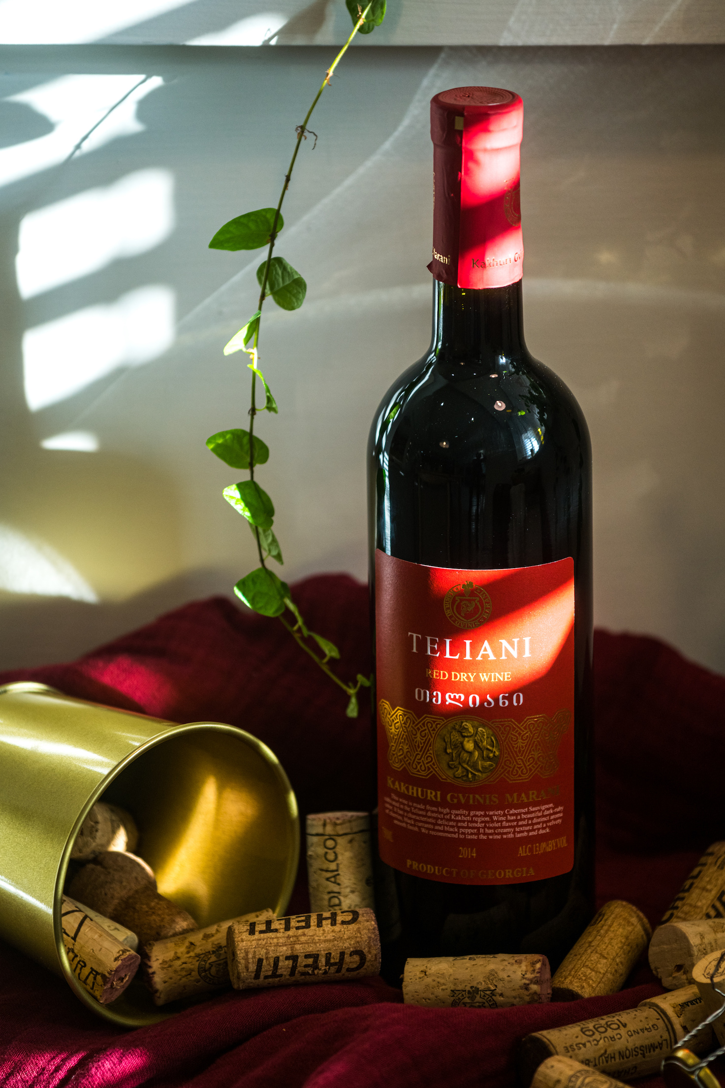 「2014 金色獅鷲Teliani Red Dry」以卡本內蘇維翁釀造，黑莓、中藥草味又帶有油脂奶香。（1,450元／瓶）