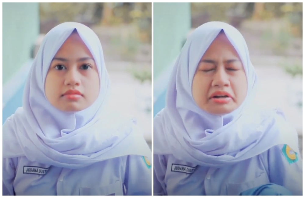 印尼女高中生因「打噴嚏」爆紅，一夕變成網路紅人。（圖片截自抖音：jiddussgrinaaa03）
