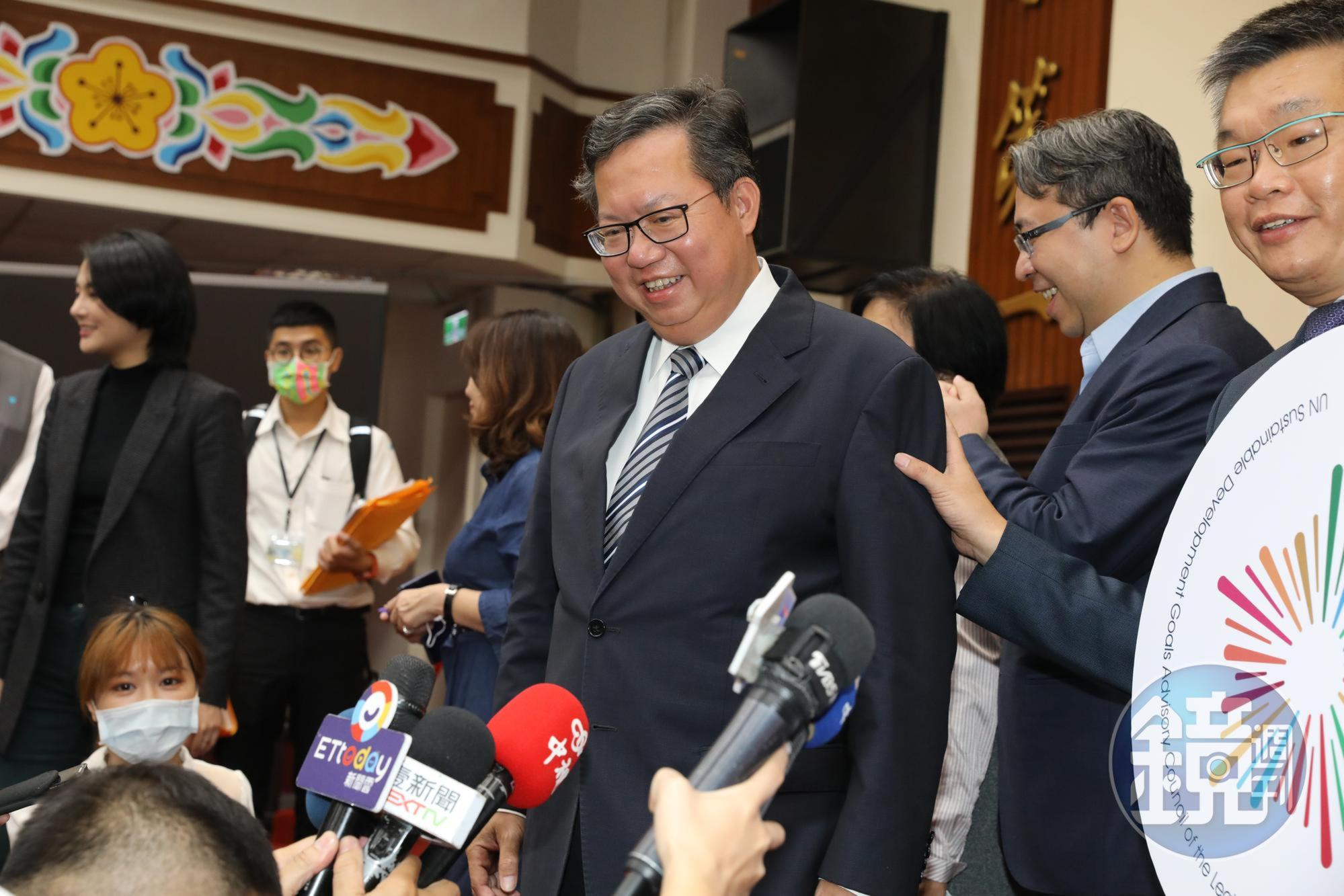 桃園市長鄭文燦上午出席蔡其昌主辦的「立法院聯合國永續發展目標策進會」成立大會活動。