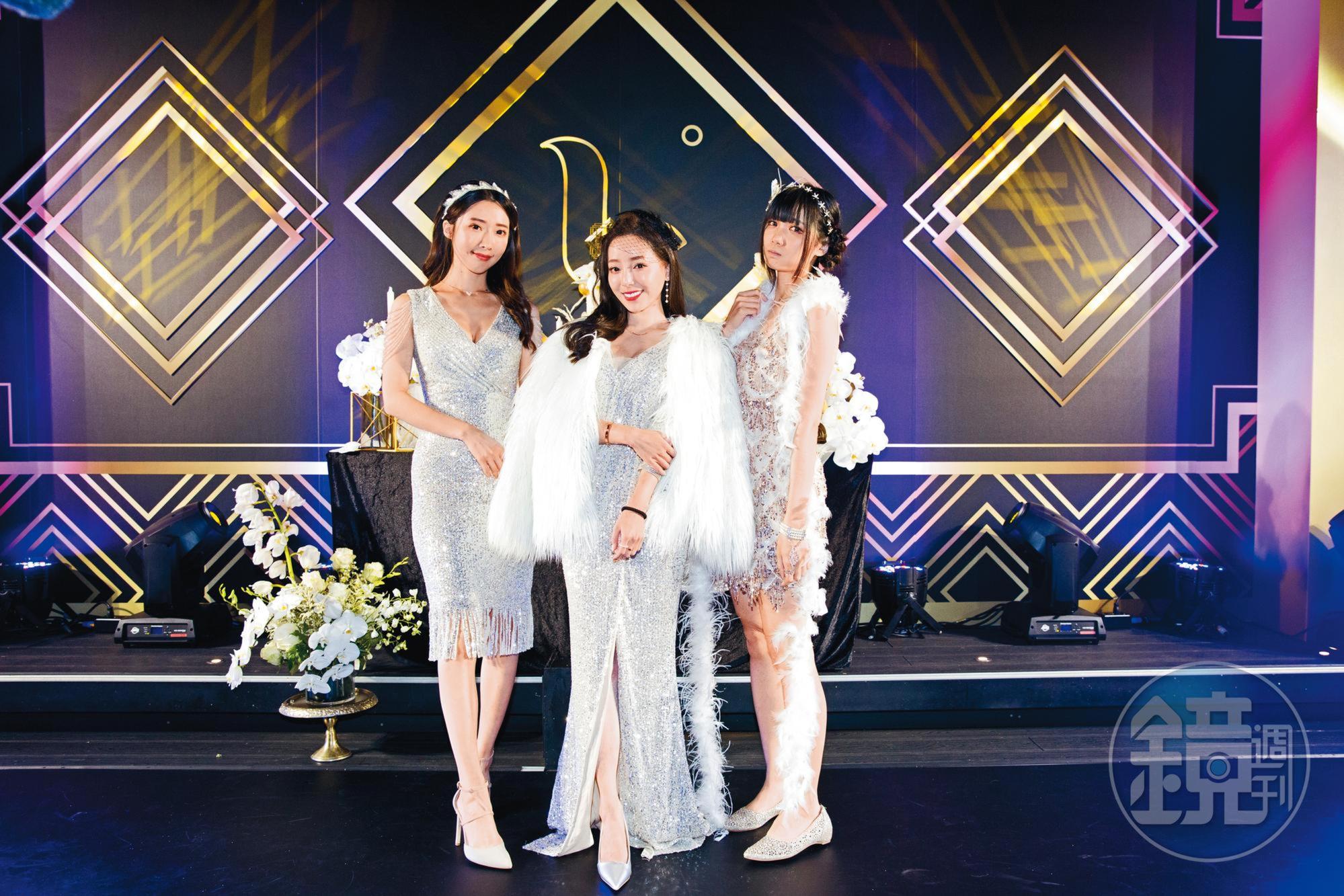 浪LIVE舉辦4週年派對，小辣椒（中） 、恩恩（左）和雪球菱兒（右）等皆為平台人氣主播。