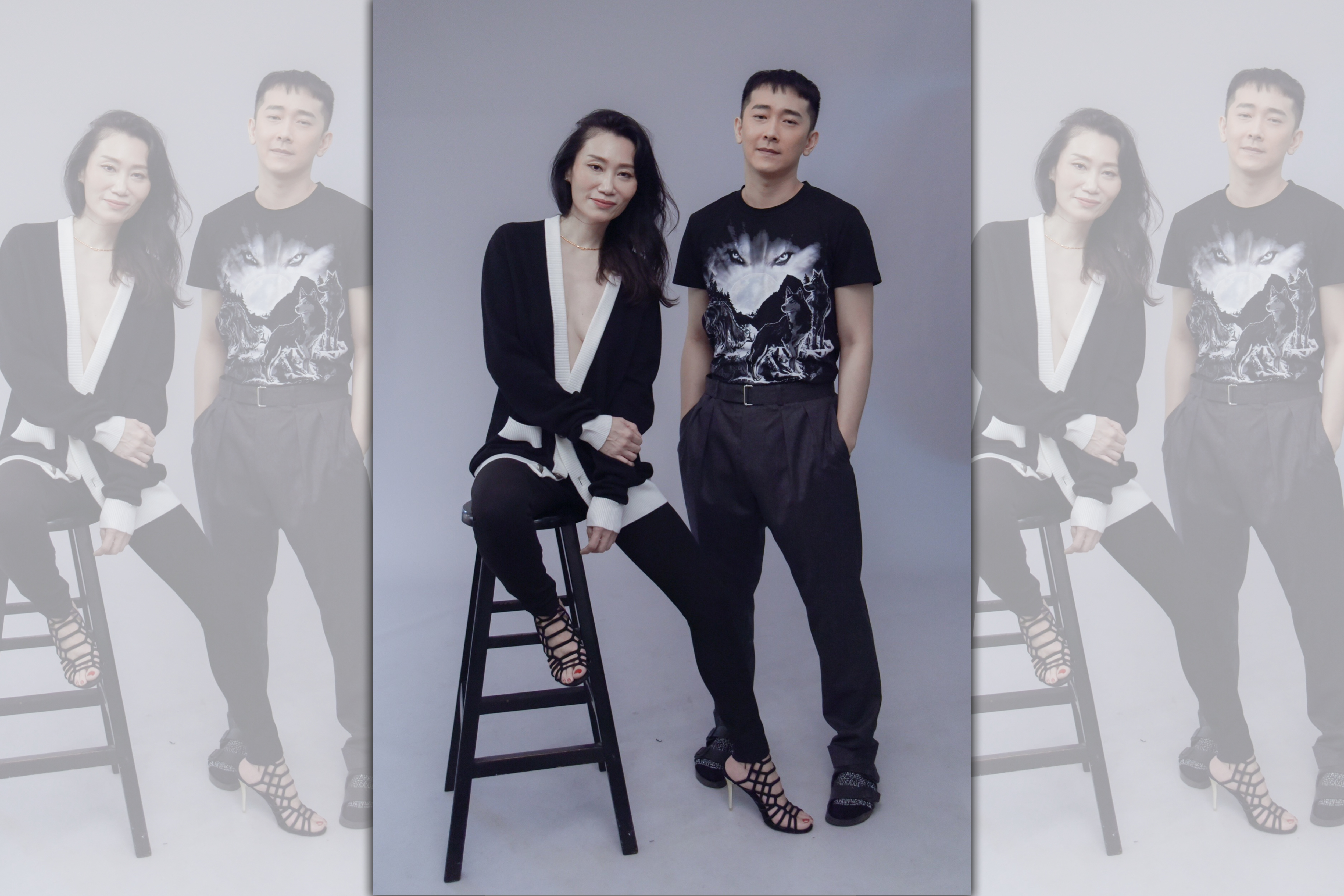 Dennis Fei舉辦「無常」時尚攝影展，邀來資深媒體人楊起鳳（左）與視帝施名帥（右）擔任模特兒。（Dennis Fei提供）