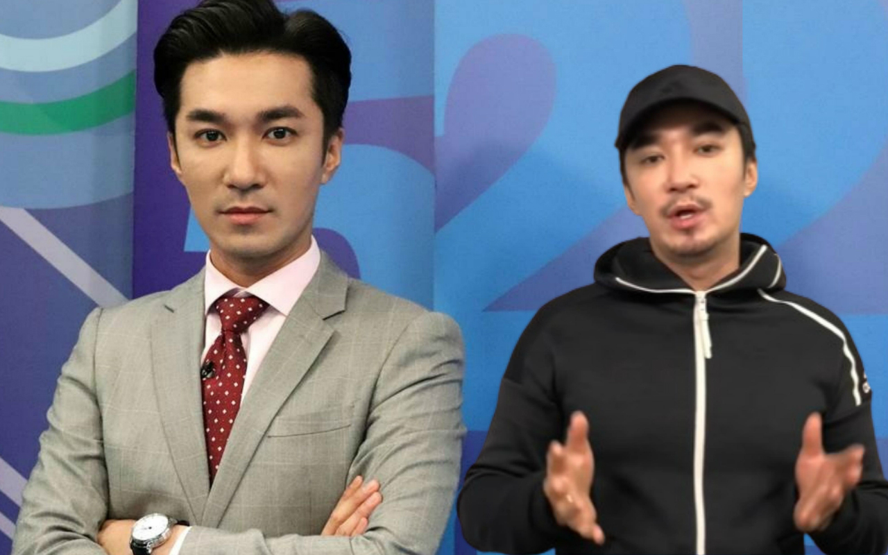 王又正轉戰YouTube，他蓄起鬍子（右圖），與中天當主播西裝筆挺的樣子（左圖）差很大。（翻攝自正常發揮頻道、《新聞深喉嚨》）