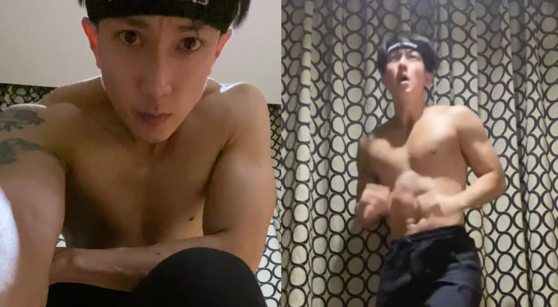 吳尊罕見露肌自拍。（截圖自吳尊影片）