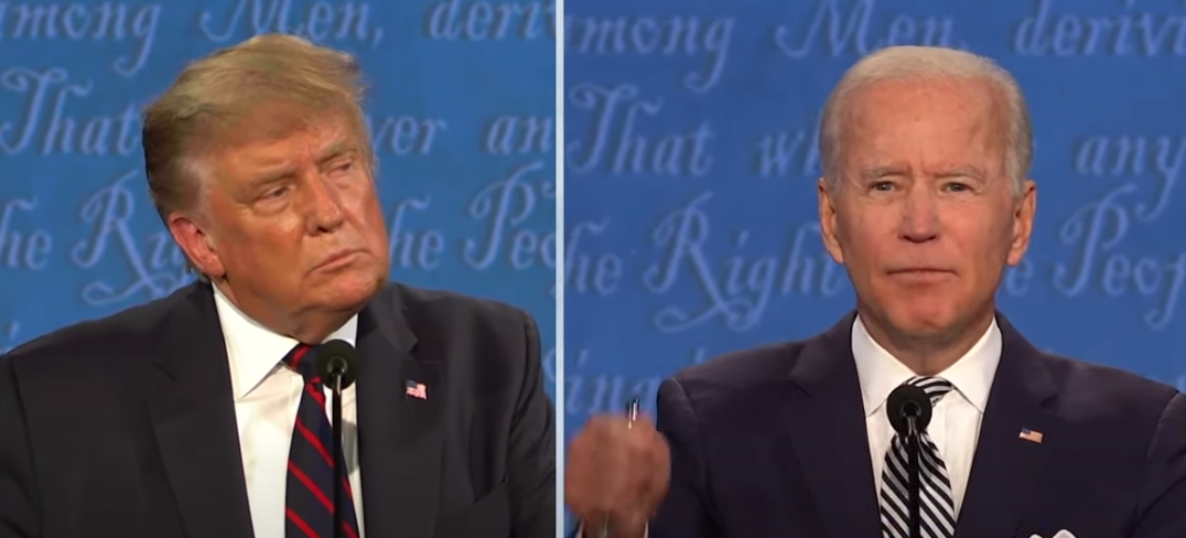 美國總統辯論委員會修改規則，在辯論過程中新增「靜音按鈕」，防止川普和拜登在對方發表意見時插嘴。（翻攝 C-SPAN直播畫面）