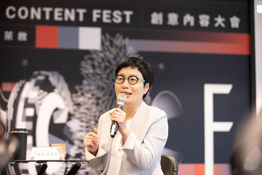董事長丁曉菁領軍文策院，一年多來積極幫台灣內容產業開拓國際市場。（文策院提供）