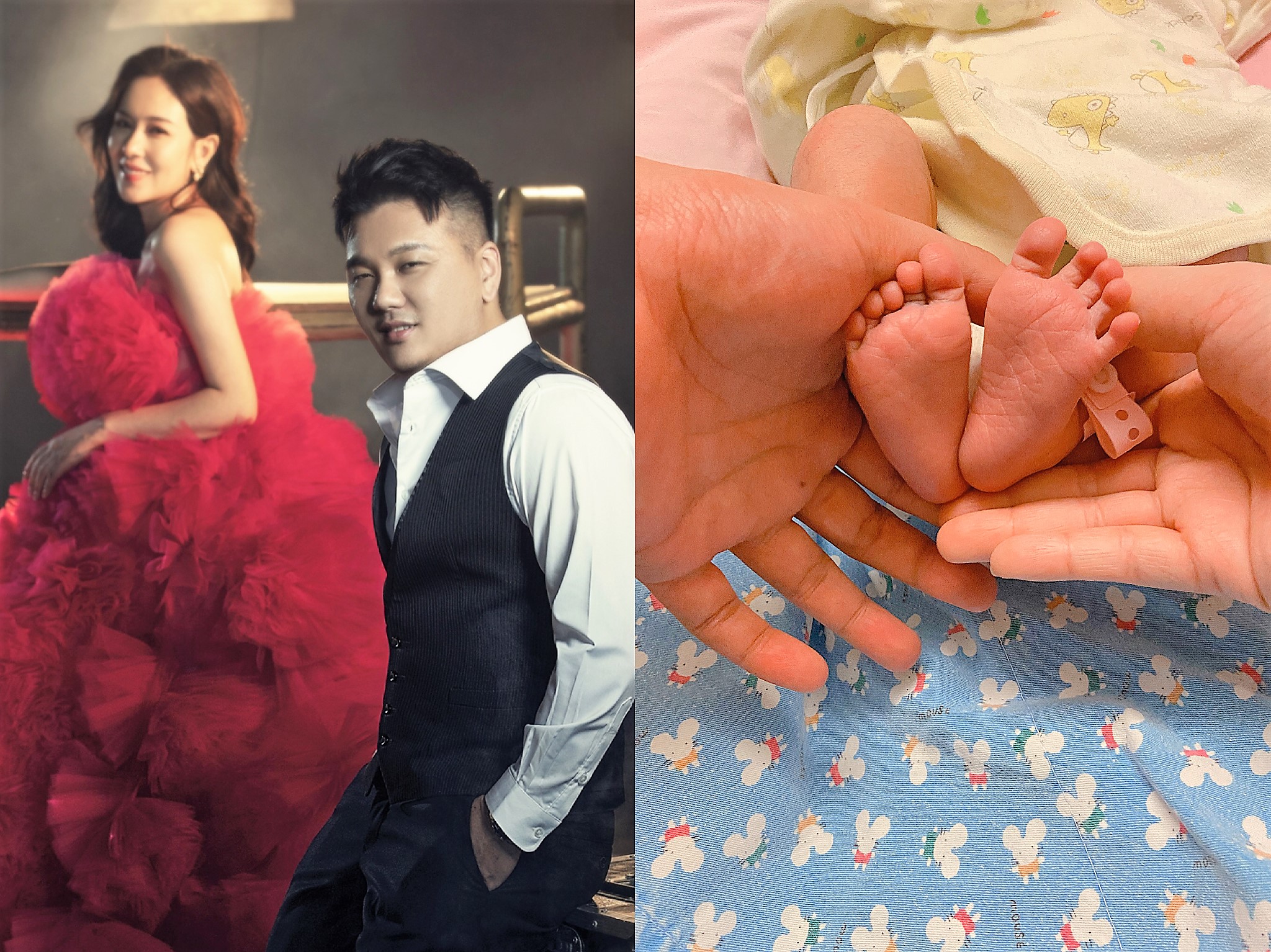 丁巧唯（左一）日前花10多分鐘就為老公王鼎霖（左二）生下一子。（圖／寶麗來國際娛樂提供）