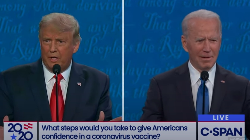 美國總統最終場辯論會新增靜音按鈕，不少觀眾和媒體則讚兩名候選人表現有進步。（翻攝C-SPAN Youtube）