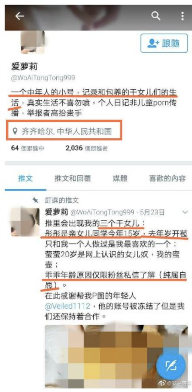 「愛蘿莉」遭逮捕後發現不雅貼文全是他捏造,根本沒有乾女兒的存在。(圖片翻攝自微博)