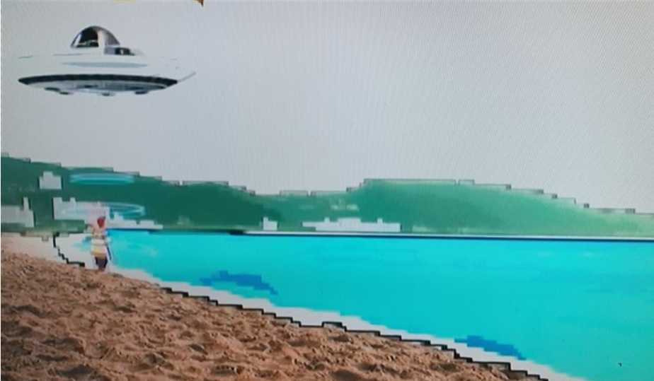 製作單位特地後製飛碟講小鬼載回太空的特效。(翻攝自綜藝玩很大)