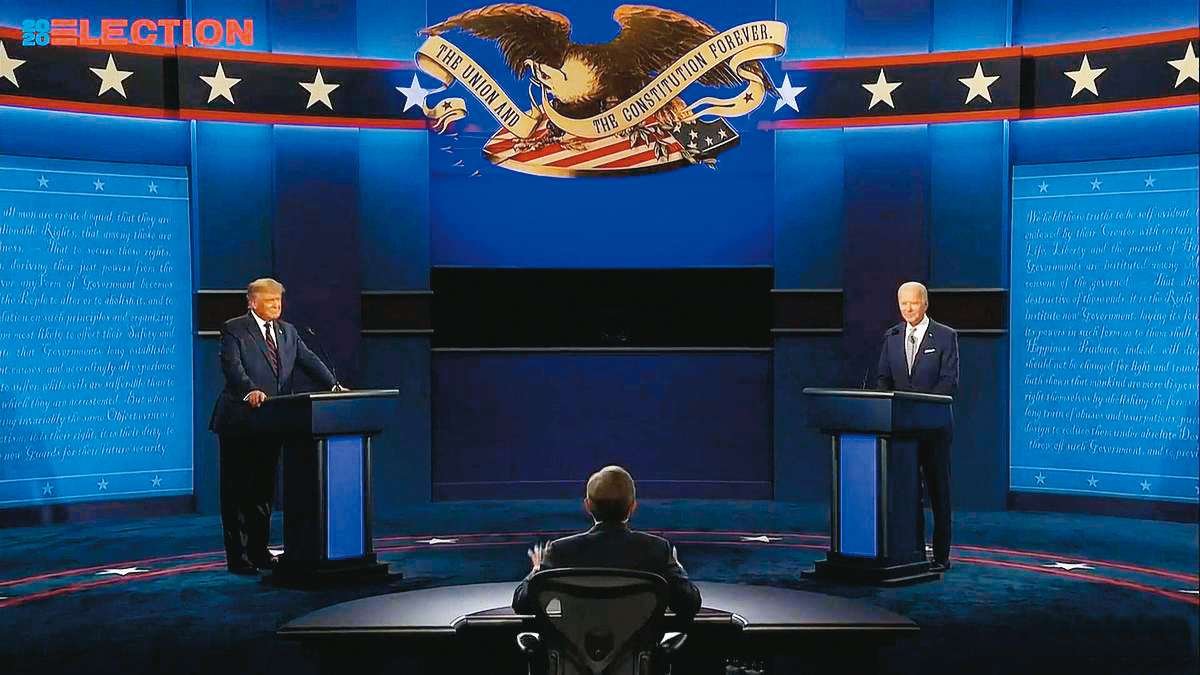 川普（左）與拜登（右）都有一定的執政經驗，市場不至於因選舉結果出現大幅波動。（翻攝自美國總統大選直播）