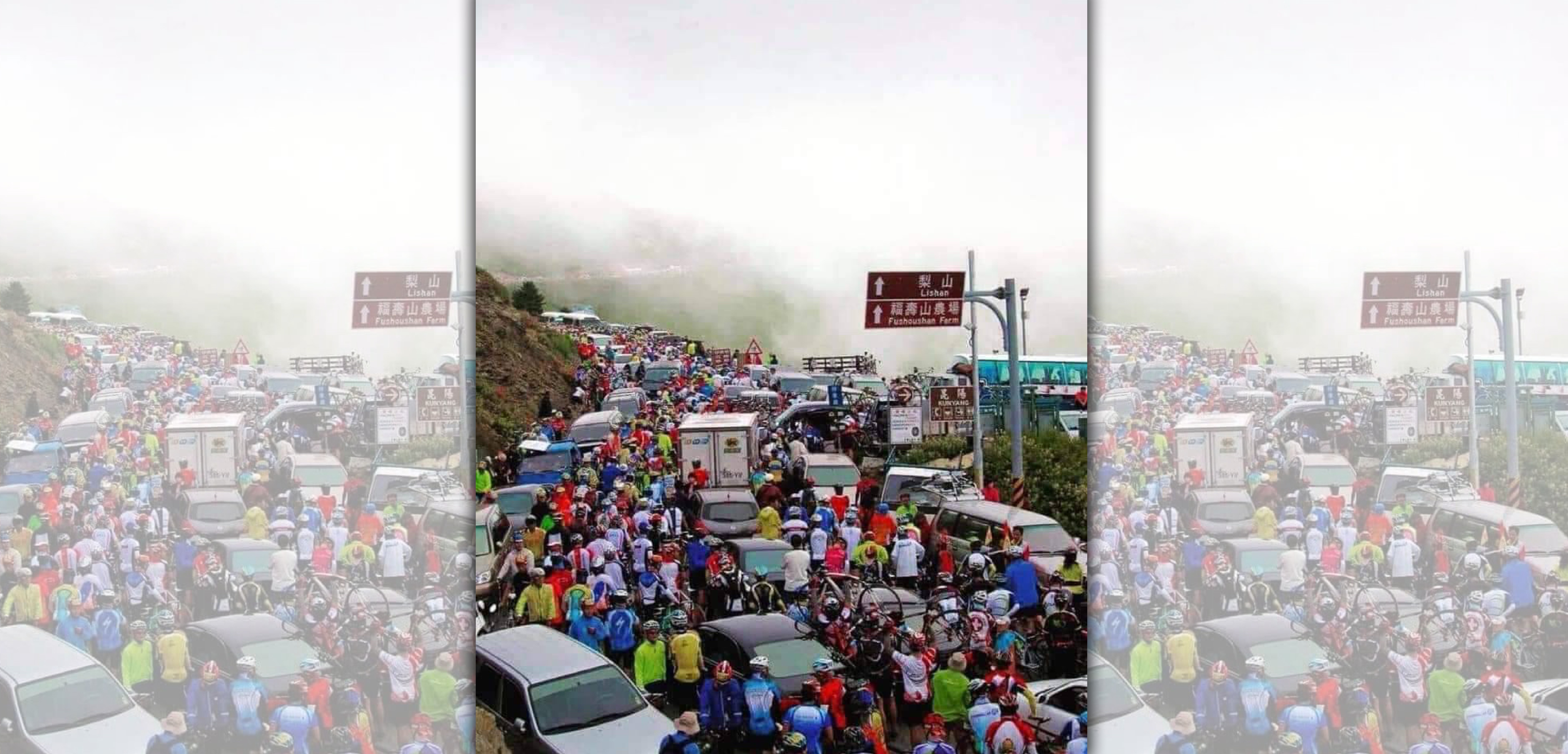 有PTT鄉民po出合歡山人滿為患的舊照,稱「聽說塞爆啦」,讓民眾不敢上山,警方調查後逮捕一名黃姓男子。(翻攝自PTT)