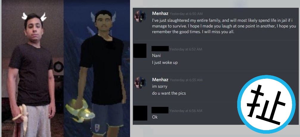 曼哈茲案發後告訴網友，他殺了家人是因為不想讓他們對自己失望。（翻攝畫面）