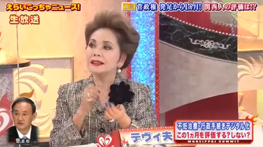 黛薇夫人上節目主張「造成不孕症的最大原因就是墮胎」，發言引發爭議。（翻攝自關西電視台）