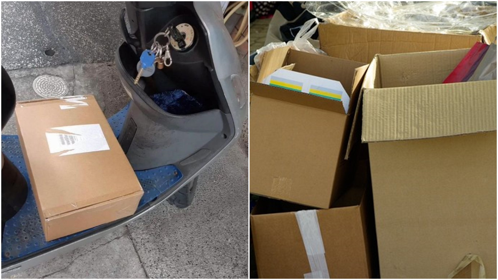 網友抱怨暫放機車的包裹被回收伯拿走，解釋後還被嗆「我以為是垃圾啊」。（合成圖，翻攝自爆怨公社臉書粉專）