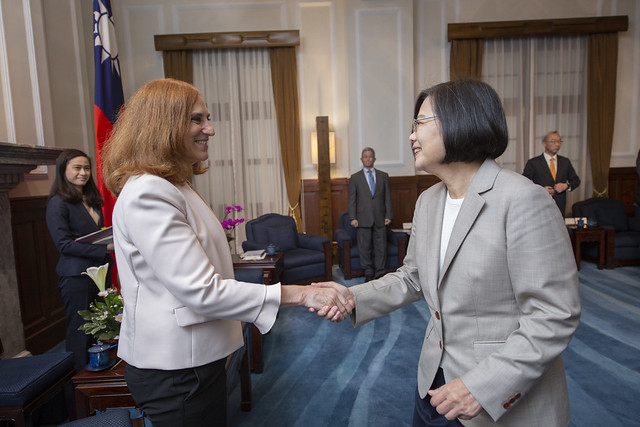 華府智庫專家葛來儀（左）針對美國總統大選對台影響分享看法。（總統府提供）