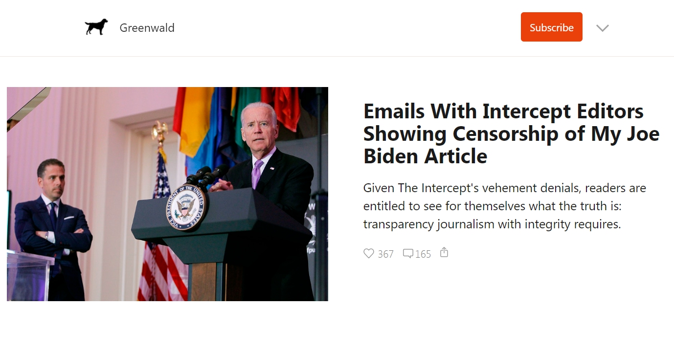 葛林華德公布被審查的文章。（翻攝自greenwald.substack.com）
