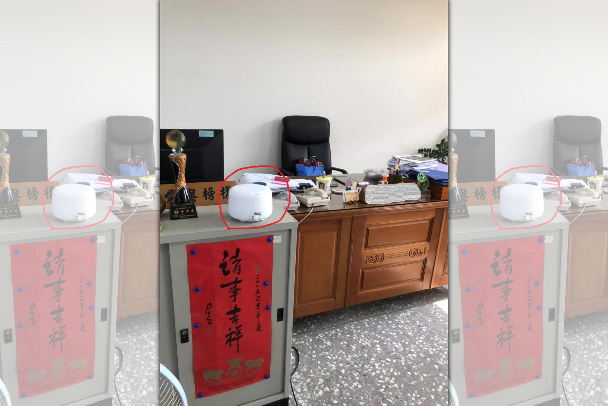 柳姓教師以美感教育補助經費購買水氧機,放置於校長桌上,挨批浪費公帑。(讀者提供)