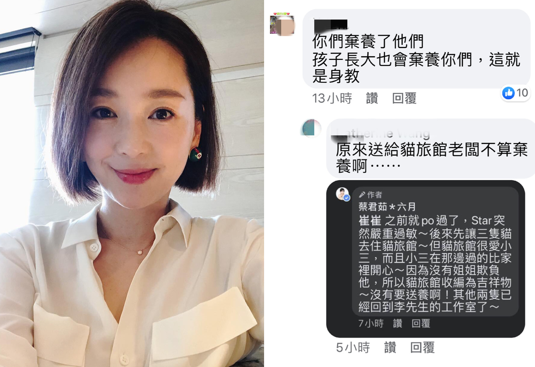 昔日愛貓的六月，遭網友痛批為子棄養貓咪。（翻攝自六月臉書）