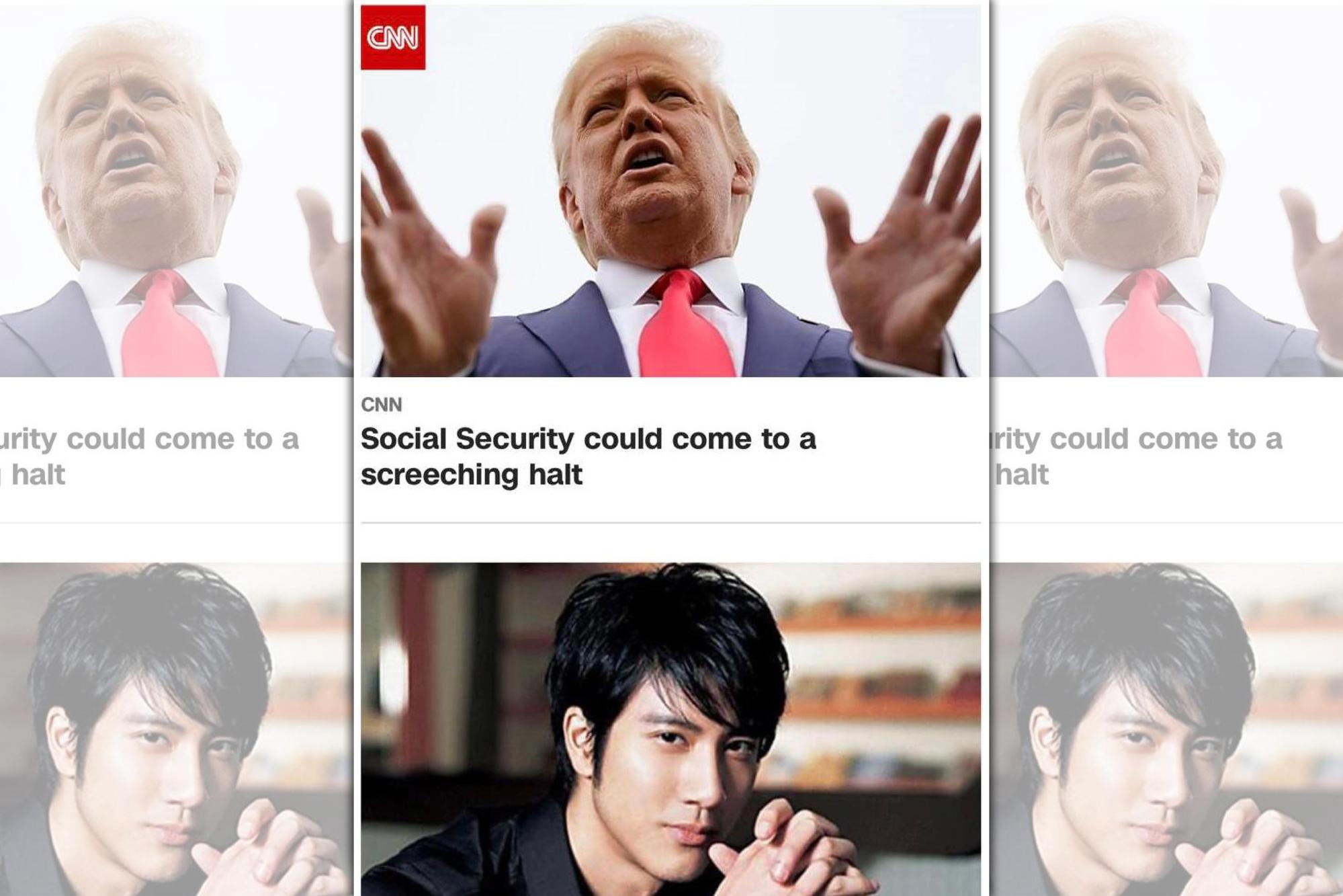王力宏被盜肖像（下）登上CNN廣告，標題寫著：「想愛了嗎？」，讓他差點噴飯。（翻攝CNN.com）
