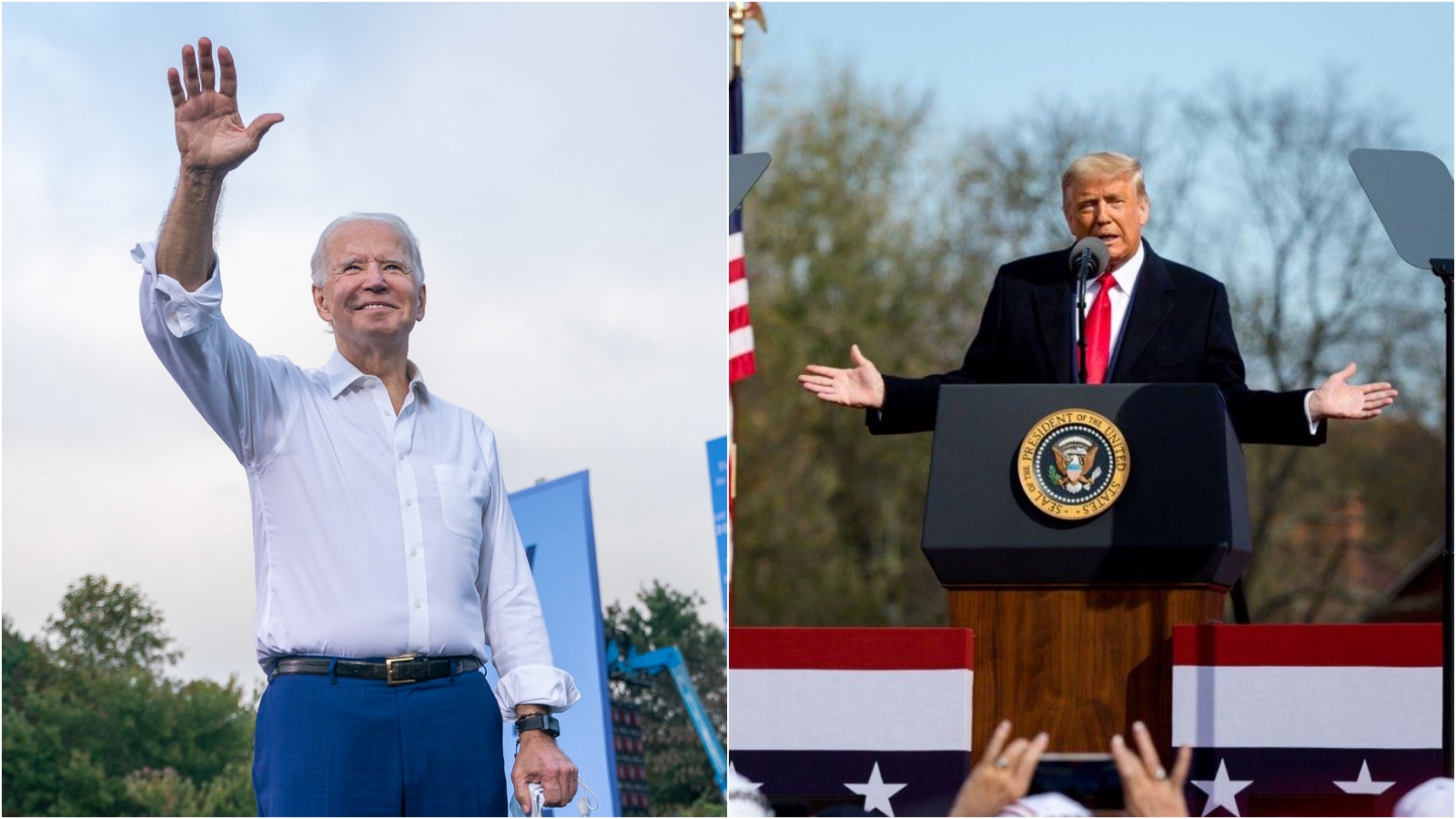 民主黨候選人拜登(左)挑戰現任總統川普(右),誰勝誰負即將揭曉。(翻攝自拜登/川普臉書)