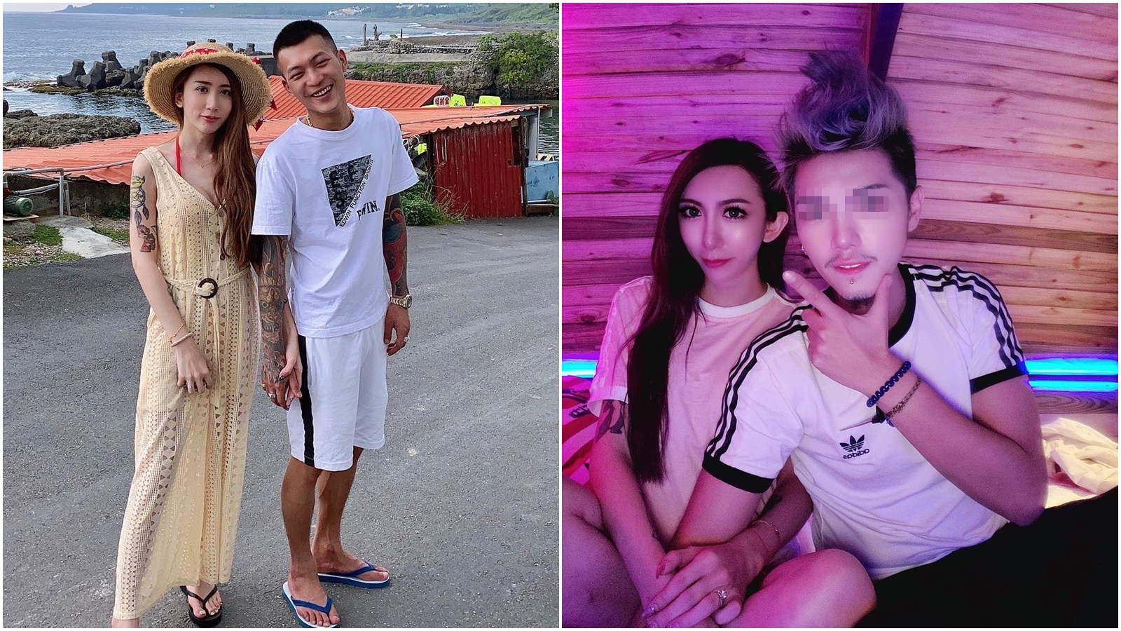 網紅「罔腰」因大鬧綠島民宿惹出風波，前男友（左圖者）幫忙道歉卻讓罔腰不滿回嗆；右圖男子疑似新歡。（翻攝自罔腰尬鳳梨、罔腰臉書）