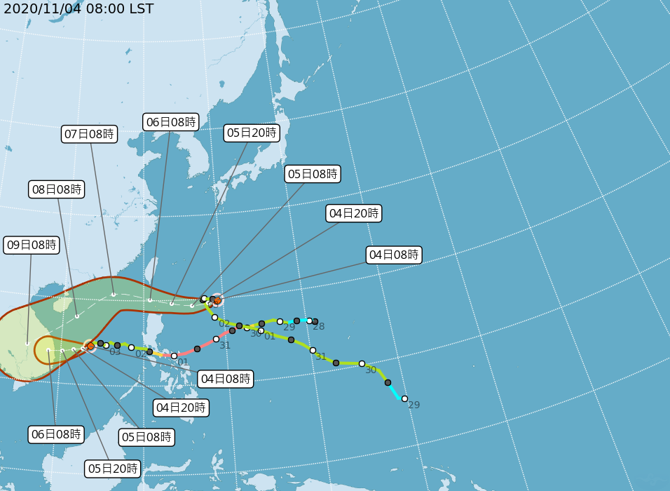 中央氣象局指出，輕度颱風「閃電」移動緩慢，預計週五（6日）將離台灣最近。（翻攝自中央氣象局）