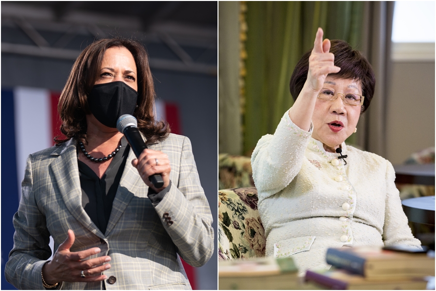 呂秀蓮認為，若拜登當選後在任期中突然失智，由副手賀錦麗接任總統，台灣會面臨很大危機。（左圖翻攝自Kamala Harris推特）