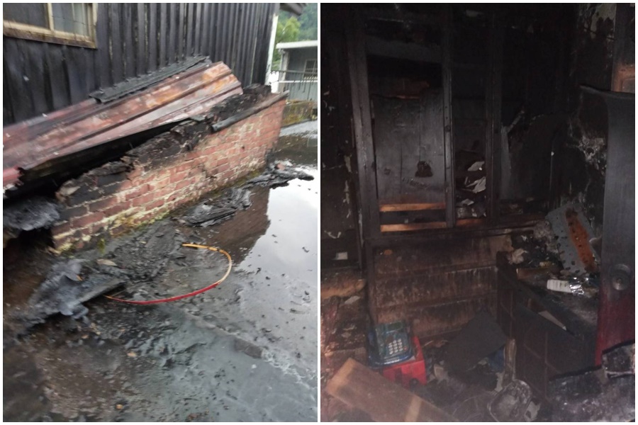 天燈從天而降，房屋遭祝融付之一炬，卻因公積金不足無法獲得賠償。（劉美芳辦公室提供）