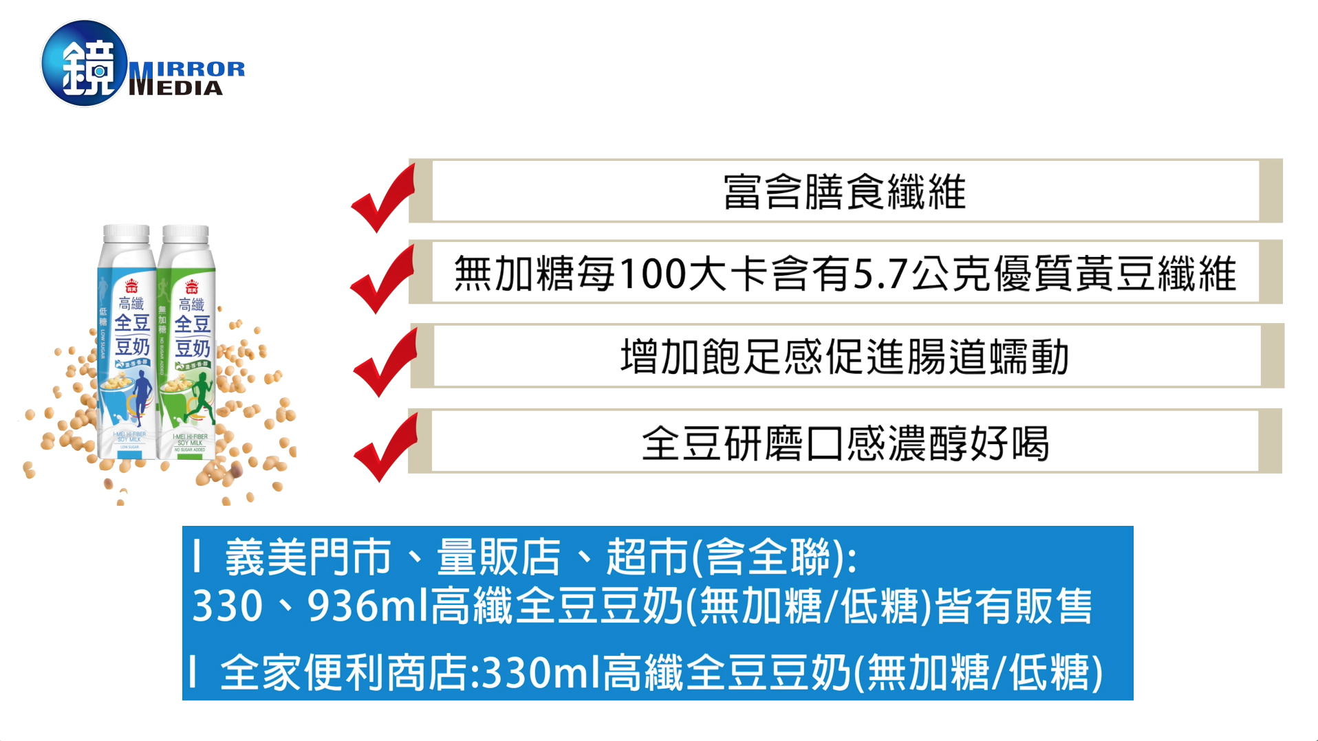 義美無加糖/低糖高纖全豆豆奶，熱量低、有優質纖維、口感濃醇，當全家人的營養補給十分合適。