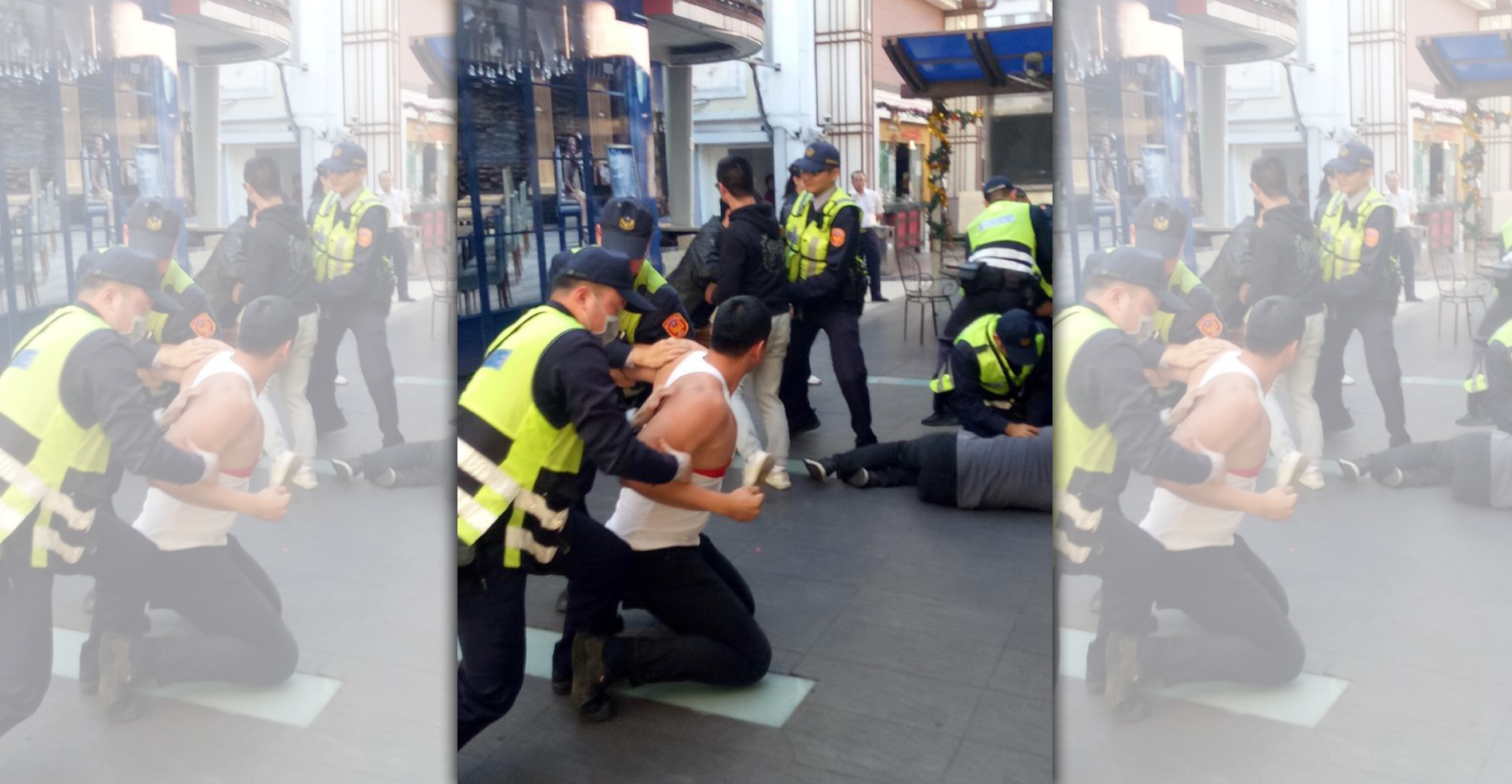 警方舉行「快打演練」，第四分局模擬優勢警力將滋事份子制伏（警方提供）