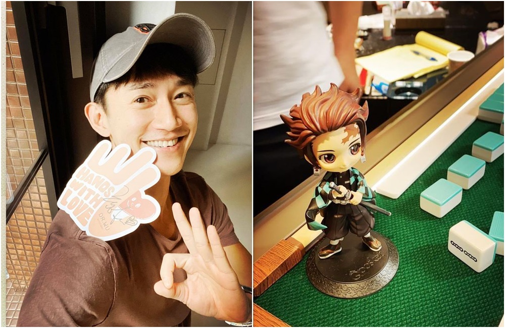 吳慷仁也瘋《鬼滅之刃》，與朋友打麻將召喚炭治郎公仔來護駕。（翻攝自吳慷仁粉絲專頁）