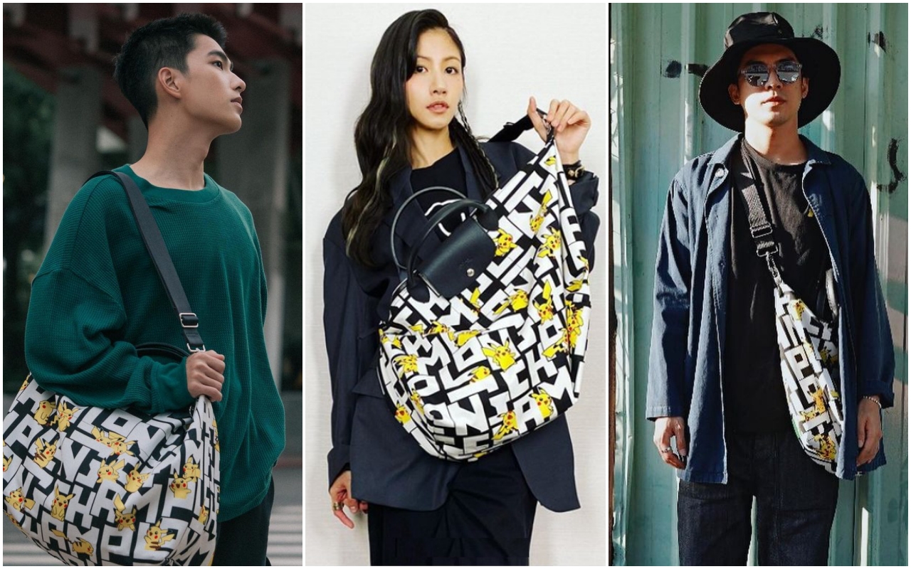 （左起）曾敬驊、李千那、林哲熹皆以聯名系列印花款旅行包詮釋自我的穿搭風格。（LONGCHAMP提供）