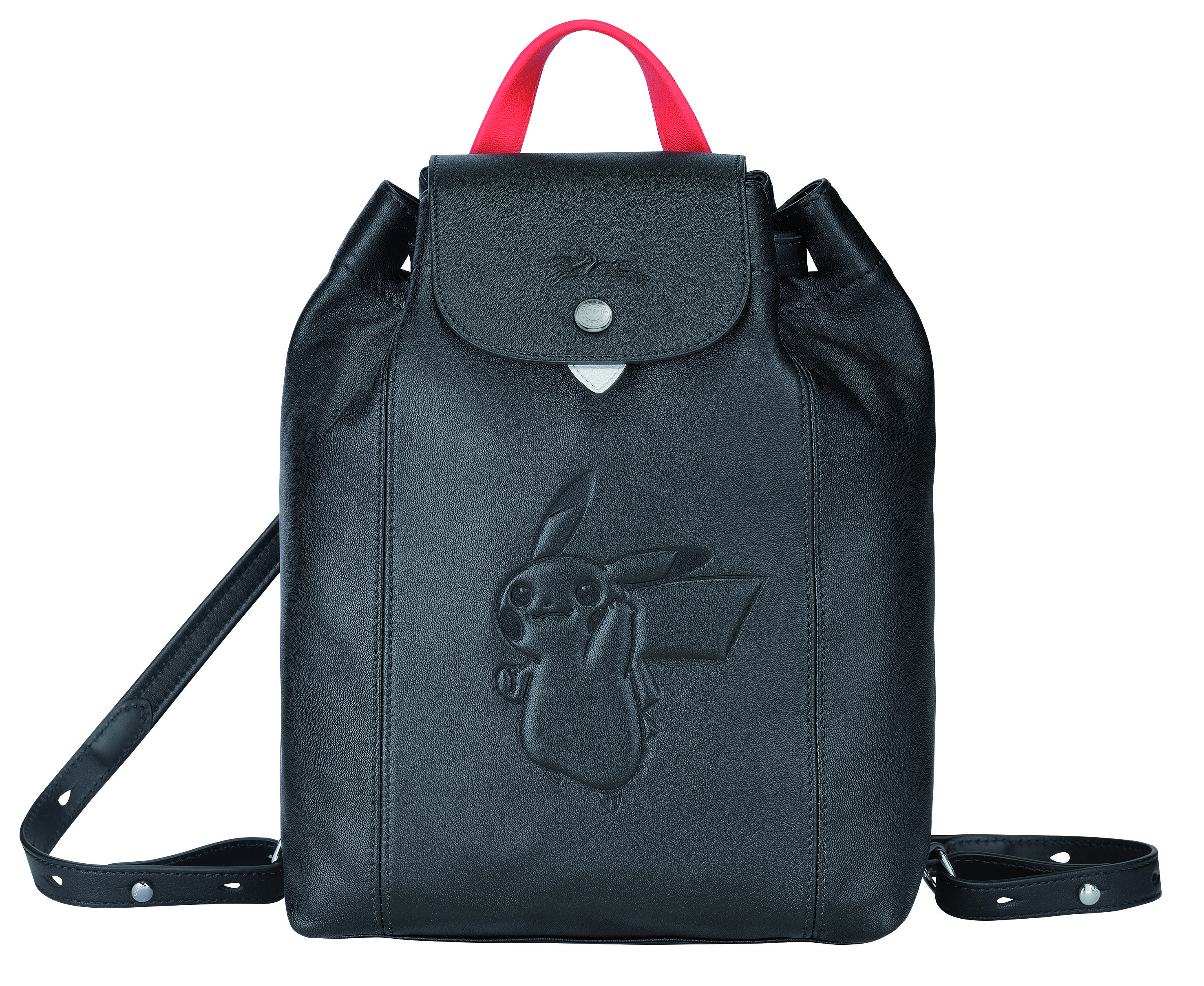 LONGCHAMP x Pokémon聯名系列Le Pliage黑色後背包。NT$23,200（LONGCHAMP提供）