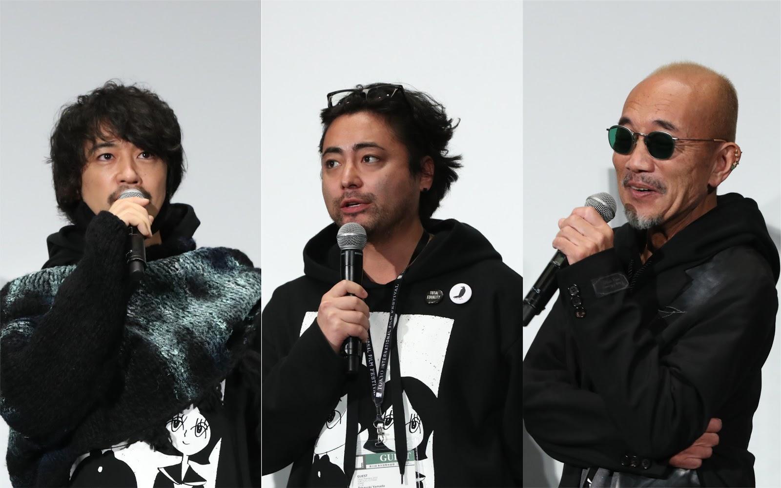 齊藤工(左圖起)、山田孝之、竹中直人3人首度合作執導電影《反正我就廢》,昨現身第33屆東京國際影展特映。(2020 TIFF提供)