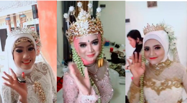 大老婆穿著白色的婚紗、二老婆身穿粉紅色的禮服、三老婆穿著米色的禮服。(翻攝自抖mr_johanesss)