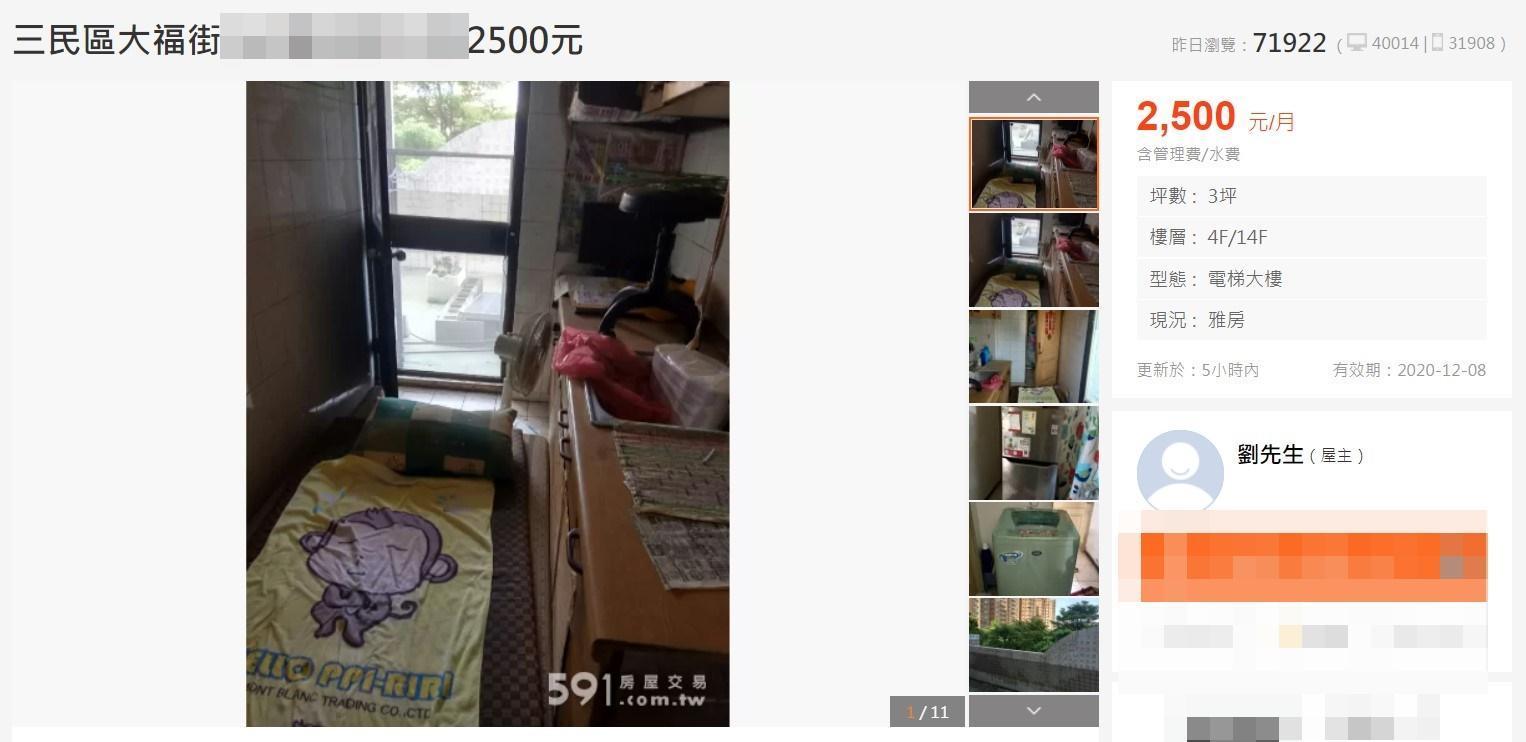 劉男在租屋網刊登雅房,結果卻是廚房。(翻攝自591租屋網)