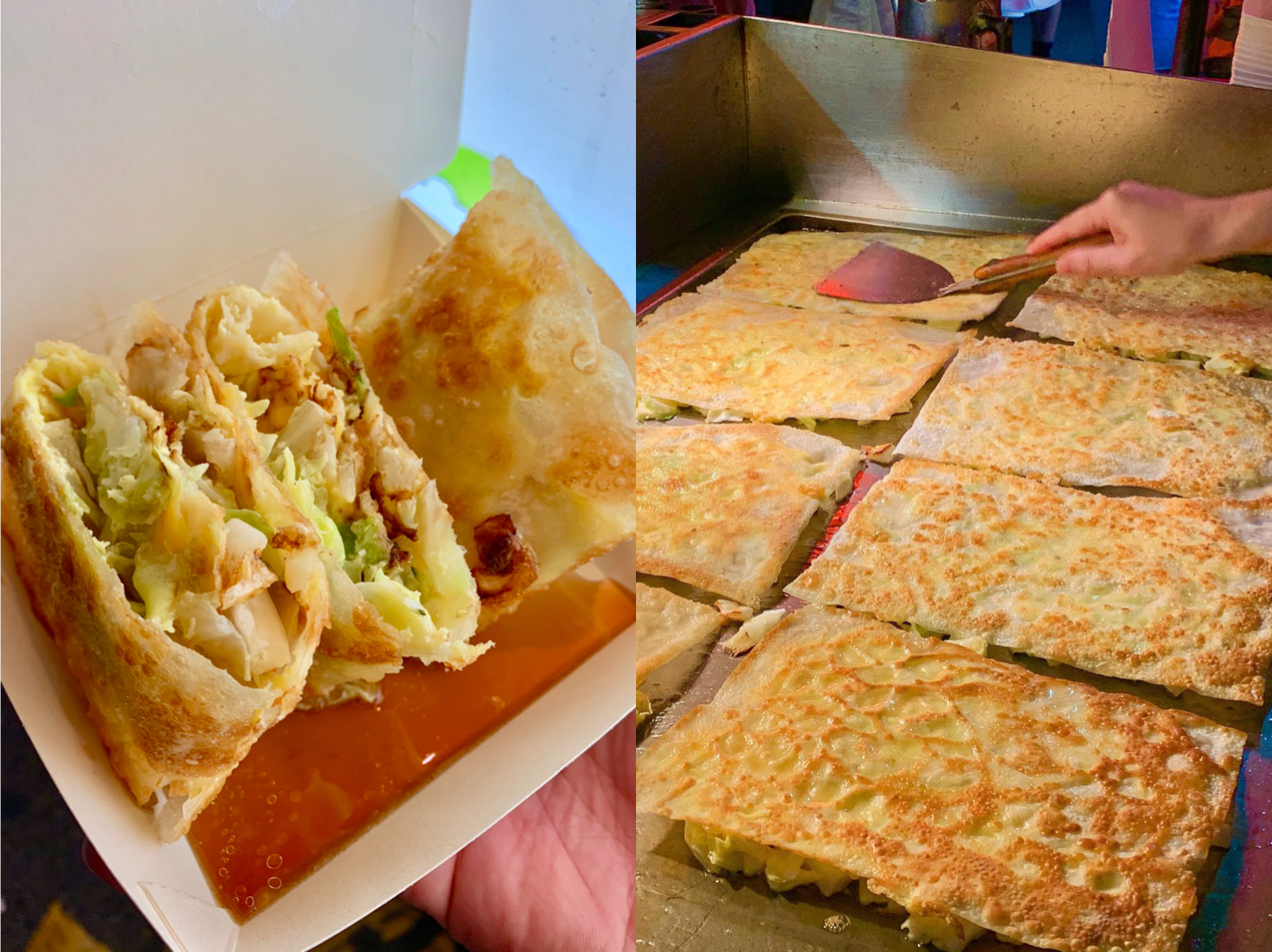 「姜蔬菜大蛋餅」是公館夜市的人氣美食之一。