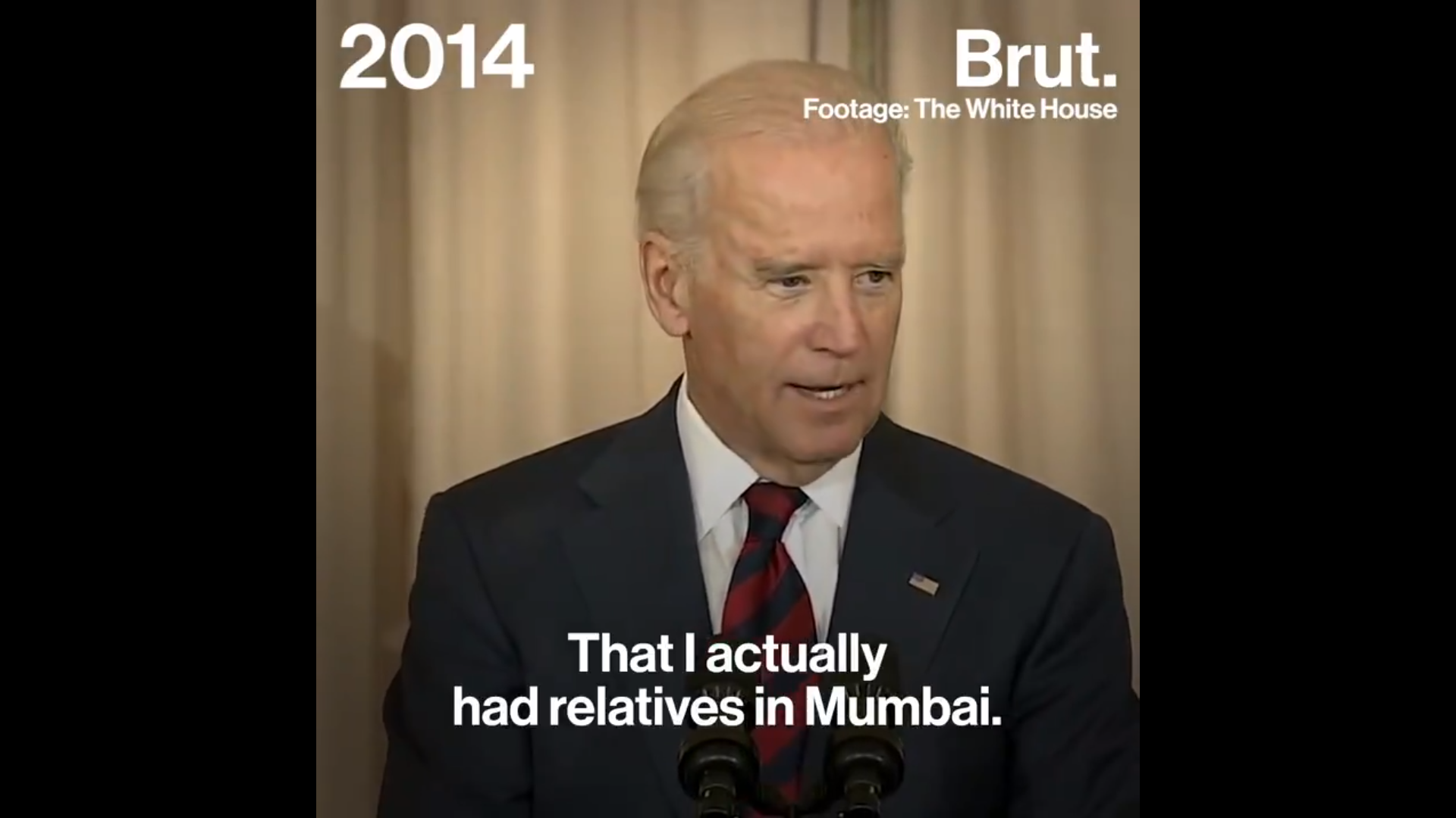 印媒翻出拜登談到他在孟買有親戚的白宮演講片段。（翻攝自Twitter／BrutIndia）