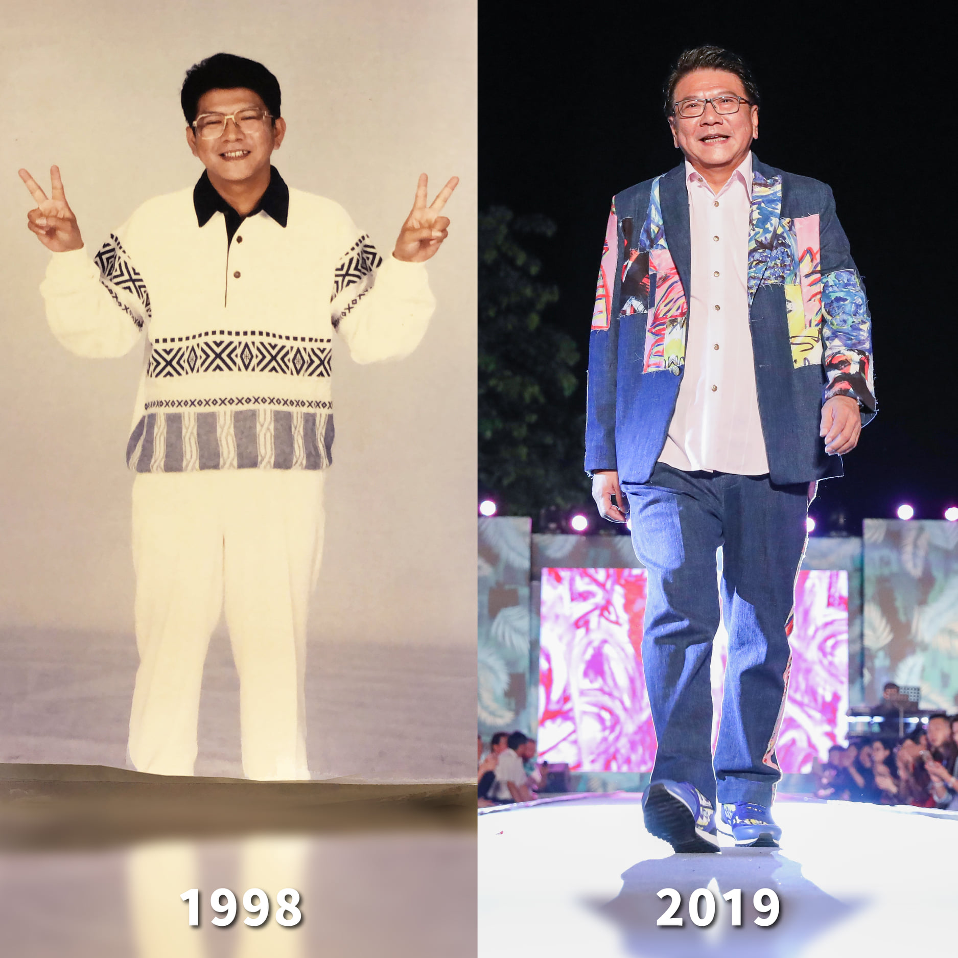 屏東縣長潘孟安也跟上風潮貼出對比圖，笑稱「22年好像沒變，跟往事乾杯！」。（翻攝自潘孟安臉書）