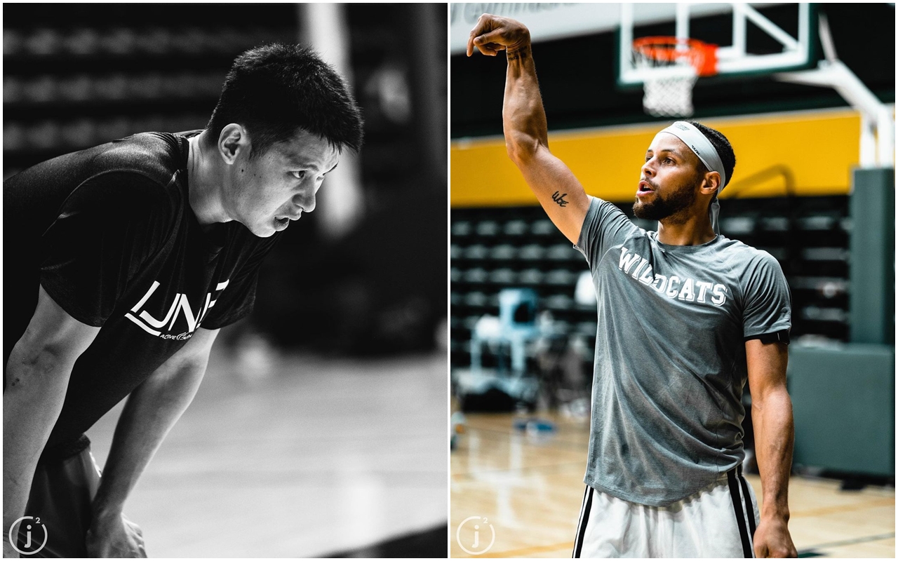 林書豪(左)與勇士一哥柯瑞(右)一起練球,消息曝光再度引發外界熱議,林書豪的NBA動向也似乎逐漸明朗。(翻攝自__jsquared IG)