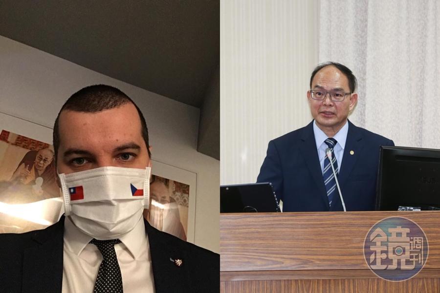 捷克智庫計畫要在台設辦公室,左為智庫主任揚達,右為我國外交部政次曾厚仁。(翻攝自Jakub Janda twitter、資料照)