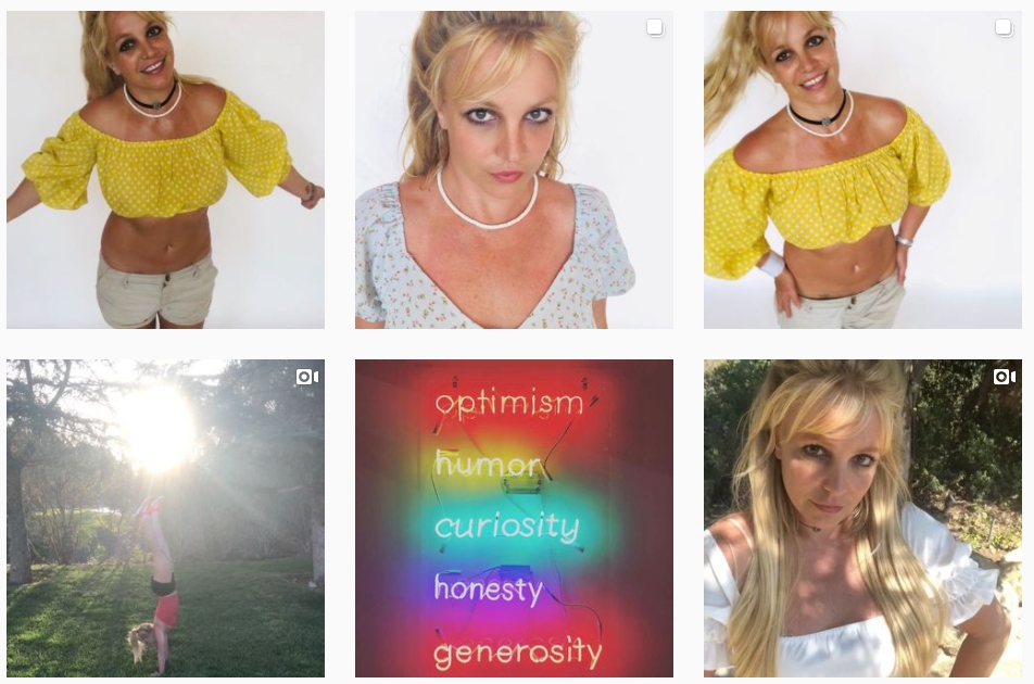 布蘭妮去年開始常在自己的Instagram上傳一些奇怪的自拍照，讓粉絲相當擔心。（翻攝自布蘭妮Instagram）