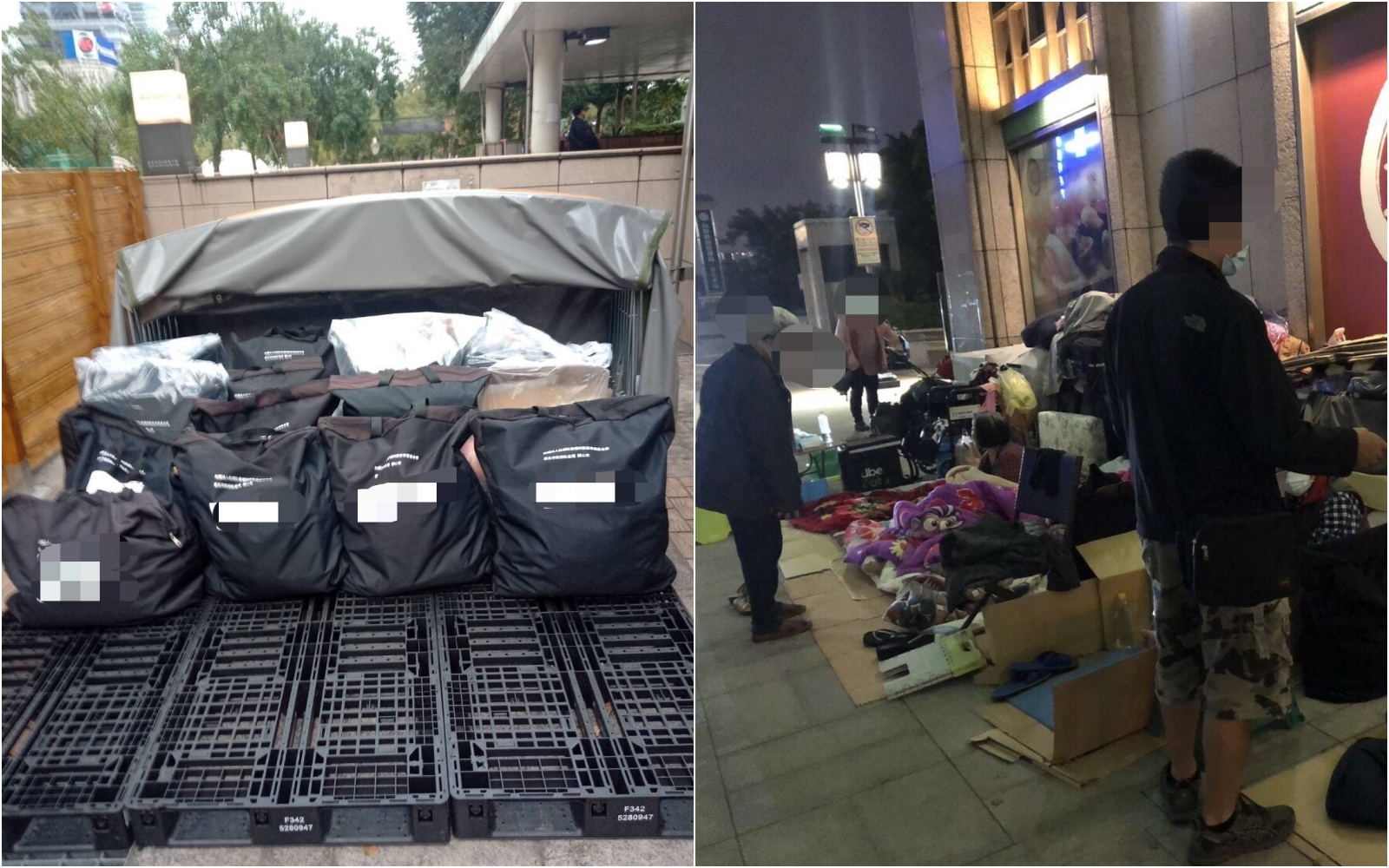 北市社會局發給街友一人一個黑色置物袋，盼集中管理改善台北車站周圍環境。（北市社會局提供）