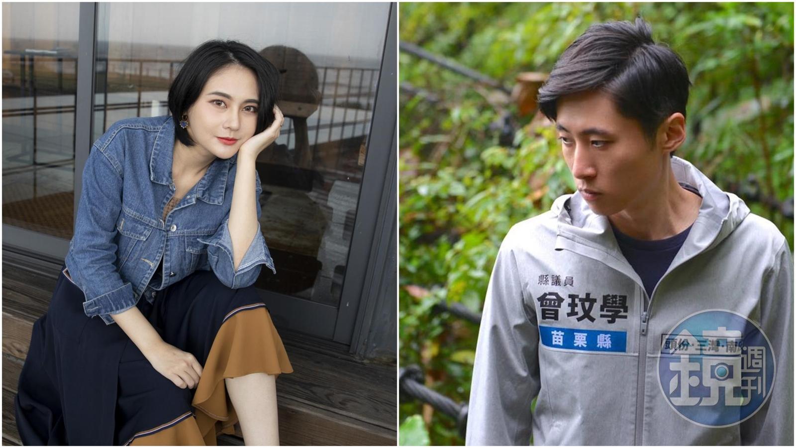 曾玟學（右）分享有趣的晚間視察小插曲，事後被網友及女友賴品妤（左）調侃。（本刊資料照、翻攝自曾玟學臉書）