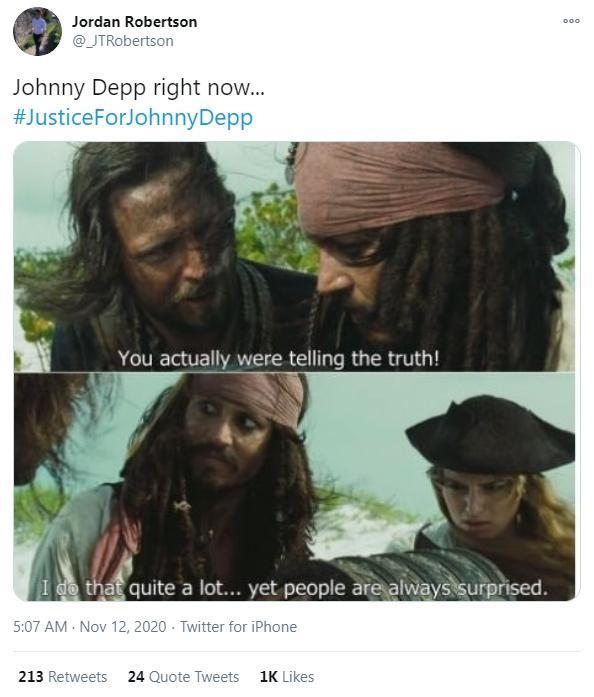 網路上發起「#JusticeforJohnnyDepp」的活動，希望幫強叔討公道。（翻攝自推特）
